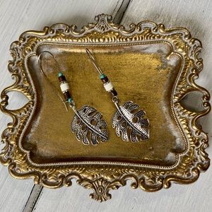 Boho beaded leaf earrings